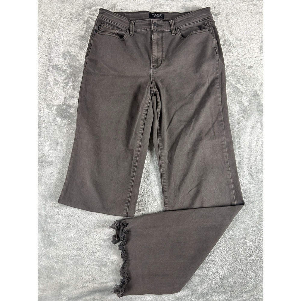 Judy Blue Brown Straight Fit Jeans Raw Hem High Waist Denim Size 13/31